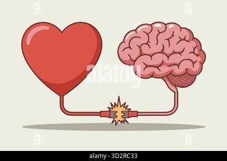 Concept de connexion cœur-cerveau illustrant l'équilibre émotif et intellectuel Illustration de Vecteur