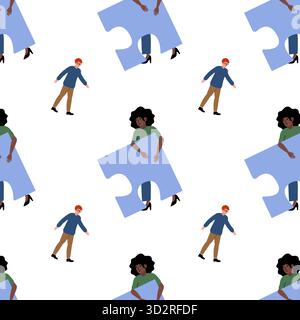 Motif de puzzle créatif mettant en vedette divers personnages dans des couleurs vives Illustration de Vecteur