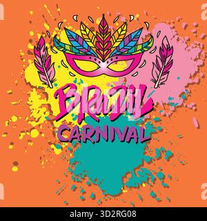 Carnaval du Brésil. Lettrage dessiné à la main et éléments de griodle. Illustration de Vecteur