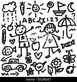 Ensemble de doodle dessiné à la main d'enfants et de symboles. illustration vectorielle Illustration de Vecteur