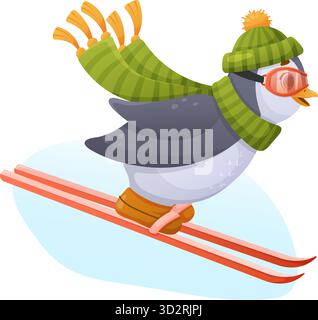 mignon pingouin. descente. illustration vectorielle d'hiver. Illustration de Vecteur