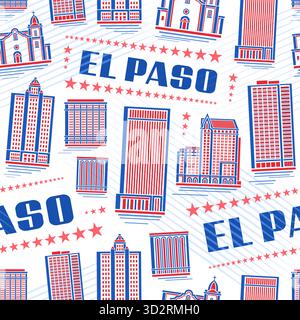 Vector El Paso Seamless pattern, fond urbain avec illustration de contour du célèbre paysage de ville du texas sur fond blanc pour la décoration intérieure ou textile, de Illustration de Vecteur