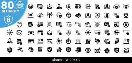 Icônes de lignes fines de sécurité, de protection et de sécurité. Pour la conception de marketing de site Web, logo, application, modèle, ui, etc Illustration vectorielle. Illustration de Vecteur