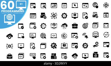 Collection de jeux d'icônes de programmation et de développement Web. Illustration vectorielle de symbole de programmeur et de développeur. Illustration de Vecteur