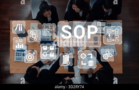 La procédure d'exploitation standard améliore l'automatisation des processus, l'efficacité du flux de travail et l'analyse de la structure opérationnelle Banque D'Images