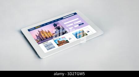 Site Web d'agence de voyage en ligne pour la recherche de modish et la planification de voyage offre et forfait pour la réservation de vol , hôtel et tour Banque D'Images