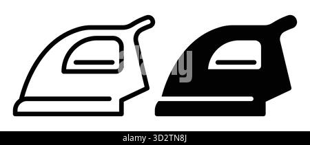 Cette image présente deux illustrations minimalistes d'un fer en noir et blanc, mettant en valeur un design élégant et une utilité moderne pour un usage domestique. Illustration de Vecteur