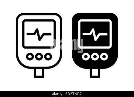 Cette image présente un ensemble d'icônes de dispositifs médicaux, y compris un glucomètre et un moniteur ECG, idéal pour les conceptions liées aux soins de santé et à l'éducation Illustration de Vecteur