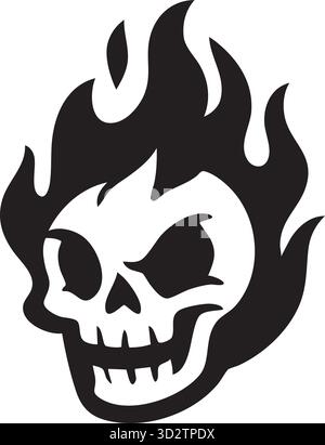Monochrome Flaming Skull icône vecteur | Scalable Skeleton Head Silhouette Graphic Design Illustration de Vecteur