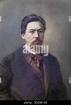 Anton Tchekhov, 1860-1904. Médecin russe, dramaturge et auteur. D'après des pièces d'Anton Tchekhov, publiées en 1923, la reproduction numérique d'un original du XIXe siècle (en couleur) a été restaurée. Historique, date exacte inconnue. Banque D'Images