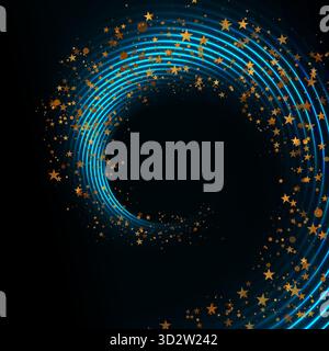 Lignes spirales bleues fluo brillantes et fond abstrait d'étoiles scintillantes brillantes. Abstraction rétro de luxe laser. Fond de vecteur lumineux lumineux lumineux Illustration de Vecteur