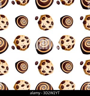 Motif sans couture pain d'épice avec chocolat. Délicieux biscuits dessinés à la main. Illustration aquarelle du dessert. Ambiance de vacances d'hiver. Banque D'Images