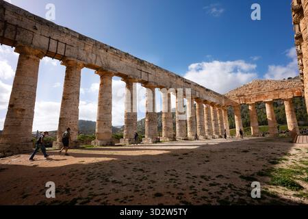Temple dorique à Segesta, Sicile. Jamais fini, pas de toit, colonnes non cannelées, goujons de pierre encore en place et pas de cella. Banque D'Images