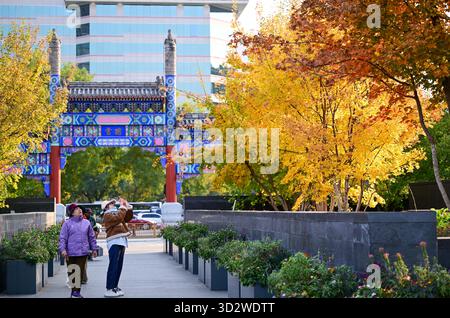 Pékin, Chine. 3 novembre 2025. Une femme prend des photos à Pékin, capitale de la Chine, le 3 novembre 2025. Crédit : Chen Yehua/Xinhua/Alamy Live News Banque D'Images