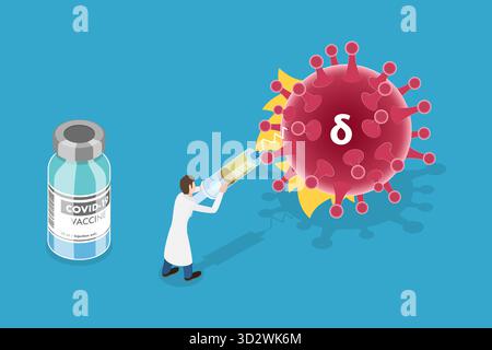 Illustration conceptuelle plate isométrique 3D d'évasion d'immunité de variante de virus, immuno Booster Shot illustration conceptuelle plate isométrique 3D d'évasion d'immunité de variante de virus, immuno Booster Shot Banque D'Images