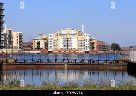 Vieilles portes et appartements à Roath Basin, Cardiff, pays de Galles du Sud. Prise en octobre 2025 Banque D'Images