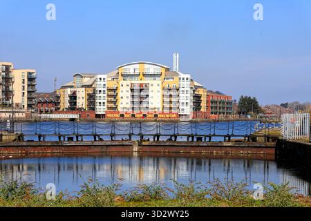 Vieilles portes et appartements à Roath Basin, Cardiff, pays de Galles du Sud. Prise en octobre 2025 Banque D'Images
