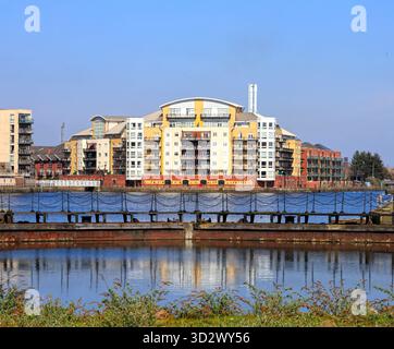Vieilles portes et appartements à Roath Basin, Cardiff, pays de Galles du Sud. Prise en octobre 2025 Banque D'Images