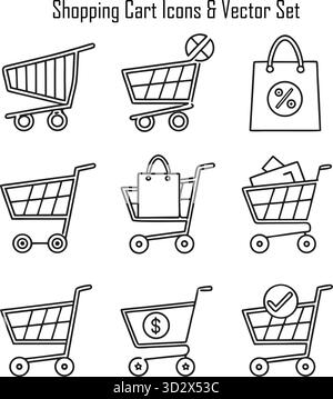 Illustration des icônes de panier pour le commerce électronique, la vente au détail et la conception de magasins en ligne Illustration de Vecteur