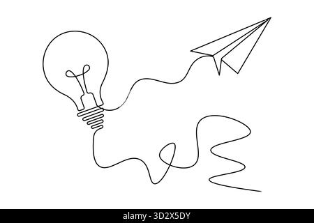 Icône d'ampoule d'éclairage dessin continu d'une ligne illustration vectorielle de contour minimaliste Illustration de Vecteur