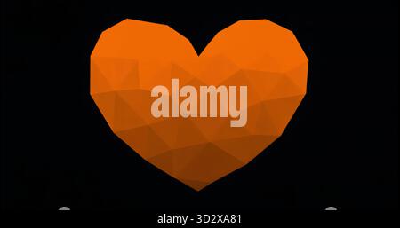 Cœur flottant orange à faible densité de poly flottant dans le vide numérique, avec des facettes triangulaires ajoutant de la profondeur Banque D'Images