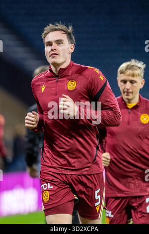 KOFI BALMER, footballeur professionnel, joue actuellement pour le Motherwell FC, une équipe de football jouant en première Division écossaise. Banque D'Images