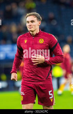 KOFI BALMER, footballeur professionnel, joue actuellement pour le Motherwell FC, une équipe de football jouant en première Division écossaise. Banque D'Images
