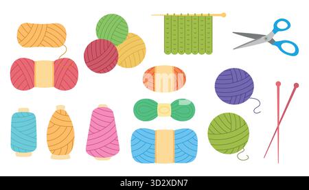 Un ensemble de fils et d'outils pour coudre et tricoter. Illustration vectorielle sur un fond blanc. Illustration de Vecteur