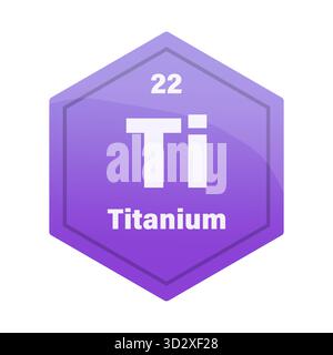 Dalle à éléments chimiques en titane. Numéro atomique vingt-deux. Icône vecteur signe TI. Hexagone dégradé violet profond. SPE 10. Illustration de Vecteur