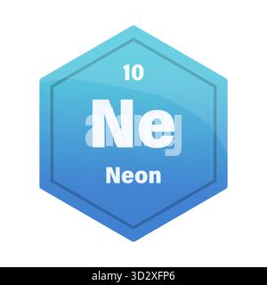 Carreau pour éléments chimiques au néon. Numéro atomique dix. Icône vecteur signe ne. Hexagone dégradé bleu cyan. SPE 10. Illustration de Vecteur