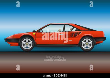 Maranello, Modène, Italie, année 1982, Ferrari modèle mondial Quattrovalvole vintage classique voiture de sport historique, illustration Banque D'Images