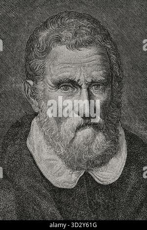 Marco Polo (c. 1254-1324). Marchand et aventurier vénitien. Il voyage de l'Europe à l'Asie (1271-1295), restant en Chine pendant dix-sept de ces années. Portrait. Gravure par E. Krell. Détail. Amérique. Histoire de sa découverte des temps primitifs à l'époque moderne, écrit par Rodolfo Cronau. Volume I. publié à Barcelone, 1892. Banque D'Images