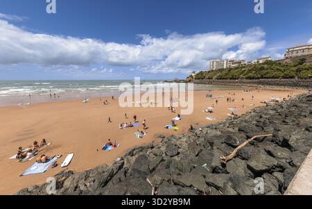 Plage de Biarritz dans le sud de la France sur la baie de Gascogne. Paysage scène de la nature en Europe Banque D'Images