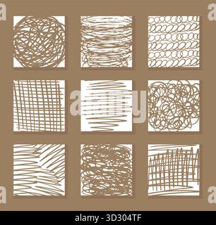 Ensemble de texture de ligne marron dessiné à la main. Collection de tracés vectoriels, horizontaux et vagues. Griffonner les formes. Illustration tendance. Vecteur graphique Illustration de Vecteur