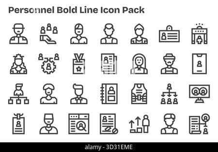 Collection de 28 icônes vectorielles Extra Bold Line-style pour le personnel, conçues pour la clarté et la polyvalence. Illustration de Vecteur