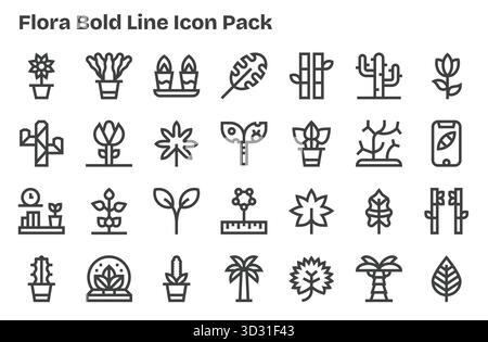 Cet ensemble de 28 icônes Extra Bold Line capture des thèmes Flora, parfaits pour les applications technologiques et commerciales. Illustration de Vecteur