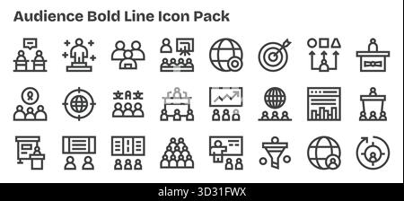Cette collection comprend 24 icônes de style Bold Outline adaptées au thème du public, idéales pour la conception numérique. Illustration de Vecteur