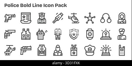 Téléchargez 24 icônes évolutives Bold Outline conçues pour la police, adaptées aux projets professionnels et créatifs. Illustration de Vecteur