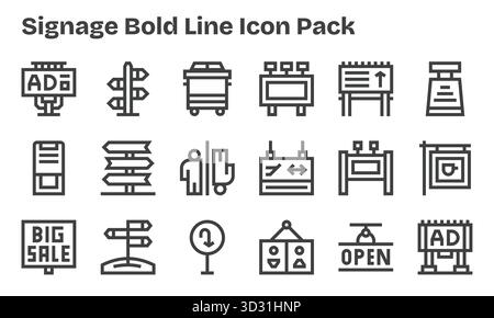 Explorez 18 icônes vectorielles de style Bold Line inspirées par la signalisation. Parfait pour les interfaces Web et d'application. Illustration de Vecteur