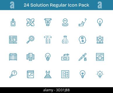 Pack organisé de 24 icônes vectorielles dans la conception Outline régulière, centrée autour des concepts de solution. Illustration de Vecteur