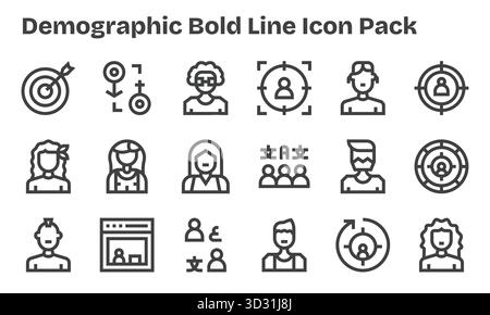 Collection de 18 icônes vectorielles Bold Line-style pour démographique, conçues pour la clarté et la polyvalence. Illustration de Vecteur