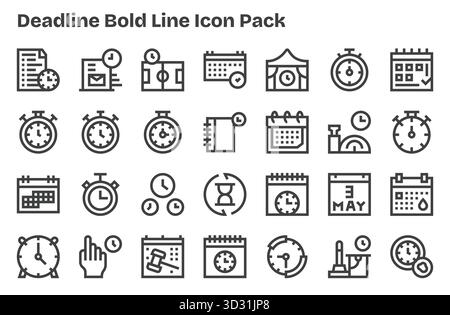 Télécharger 28 icônes évolutives Extra Bold Line conçues pour les délais, adaptées aux projets professionnels et créatifs. Illustration de Vecteur