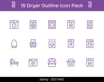 Un ensemble polyvalent de 15 icônes vectorielles Outline axées sur le séchoir, idéal pour les applications mobiles et Web. Illustration de Vecteur