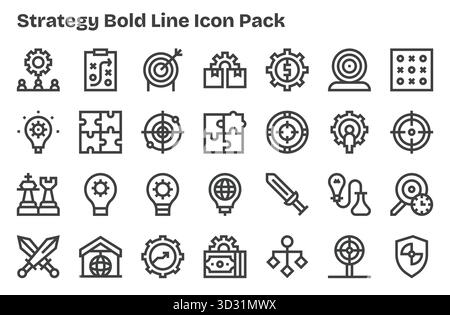 Cette collection comprend 28 icônes de style Extra Bold Line adaptées au thème Stratégie, idéales pour le design numérique. Illustration de Vecteur