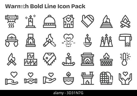 Cet ensemble de 28 icônes Extra Bold Line capture des thèmes de chaleur, parfaits pour les applications technologiques et commerciales. Illustration de Vecteur