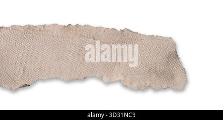 Bande ou bannière horizontale déchiquetée de papier cartonné marron clair. Le papier présente une texture tissée ou tissée répétée distincte pressée dans son surf Banque D'Images