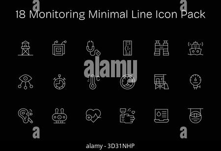 Conçu professionnellement 18 icônes dans le style minimal Line, capturant l'essence de la surveillance pour la conception de l'interface utilisateur. Illustration de Vecteur