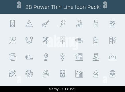 Télécharger 28 icônes Thin Line évolutives conçues pour Power, adaptées aux projets professionnels et créatifs. Illustration de Vecteur