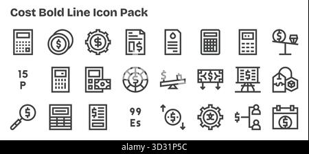 Professionnellement conçu 24 icônes dans le style Bold Outline, capturant l'essence du coût pour la conception d'interface utilisateur. Illustration de Vecteur