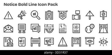 Explorez 24 icônes vectorielles Bold Outline inspirées par Notice. Parfait pour les interfaces Web et d'application. Illustration de Vecteur